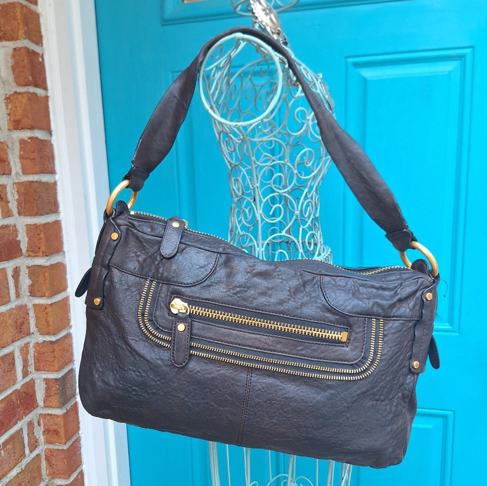 Genuine Leather Boho Purse Vintage Handbag Retro 90s Punk Grunge Bag Zipper Trim - Picture 6 of 17